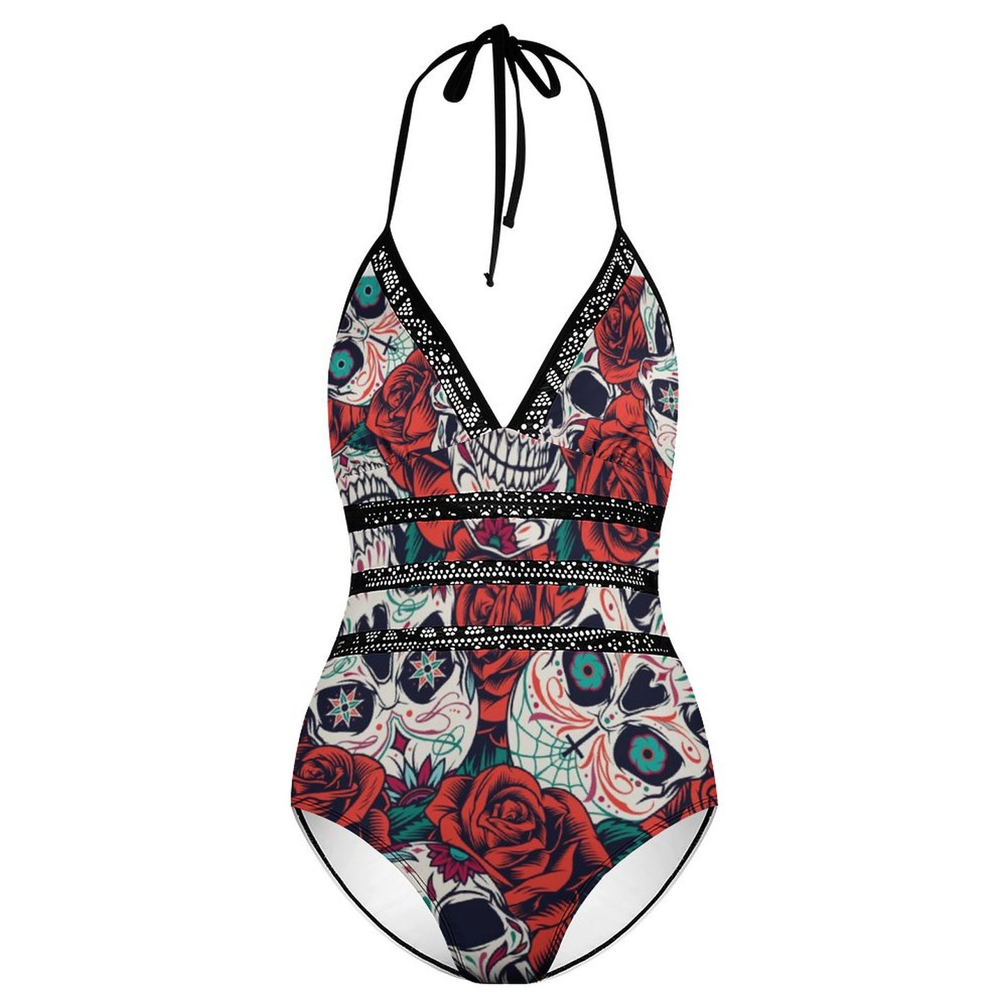 One-piece Halter Swimsuit- Full Printing & Multi-image Splicing-TangieTripe