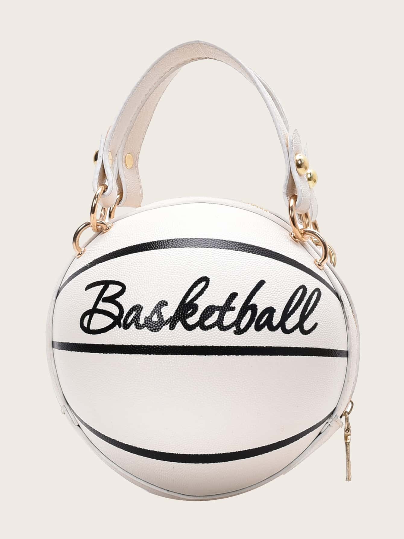 Mini Letter Graphic Satchel Bag Mini Letter Graphic Basketball Design Circle Bag Fashion Chain Shoulder Round Purse Hand Zipper Bag-TangieTripe