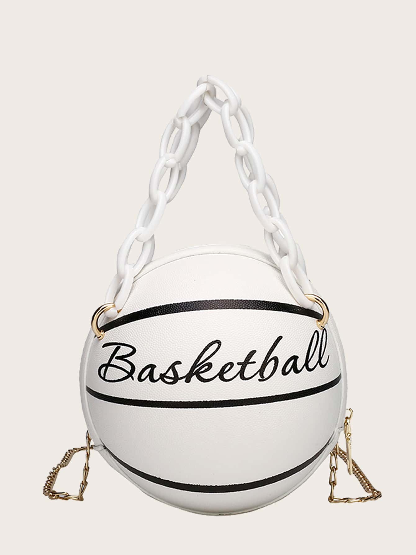 Mini Letter Graphic Satchel Bag Mini Letter Graphic Basketball Design Circle Bag Fashion Chain Shoulder Round Purse Hand Zipper Bag-TangieTripe