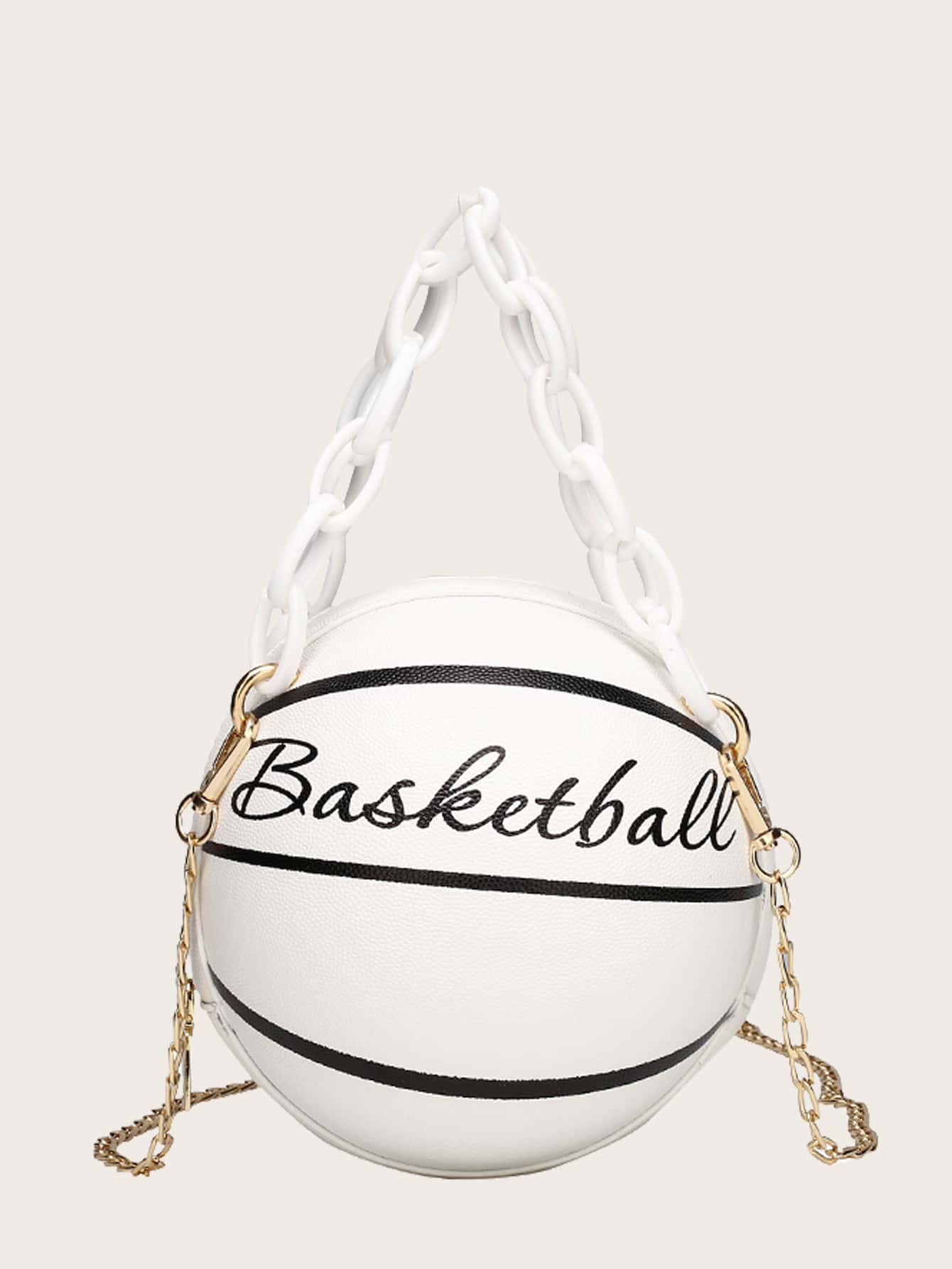 Mini Letter Graphic Satchel Bag Mini Letter Graphic Basketball Design Circle Bag Fashion Chain Shoulder Round Purse Hand Zipper Bag-TangieTripe