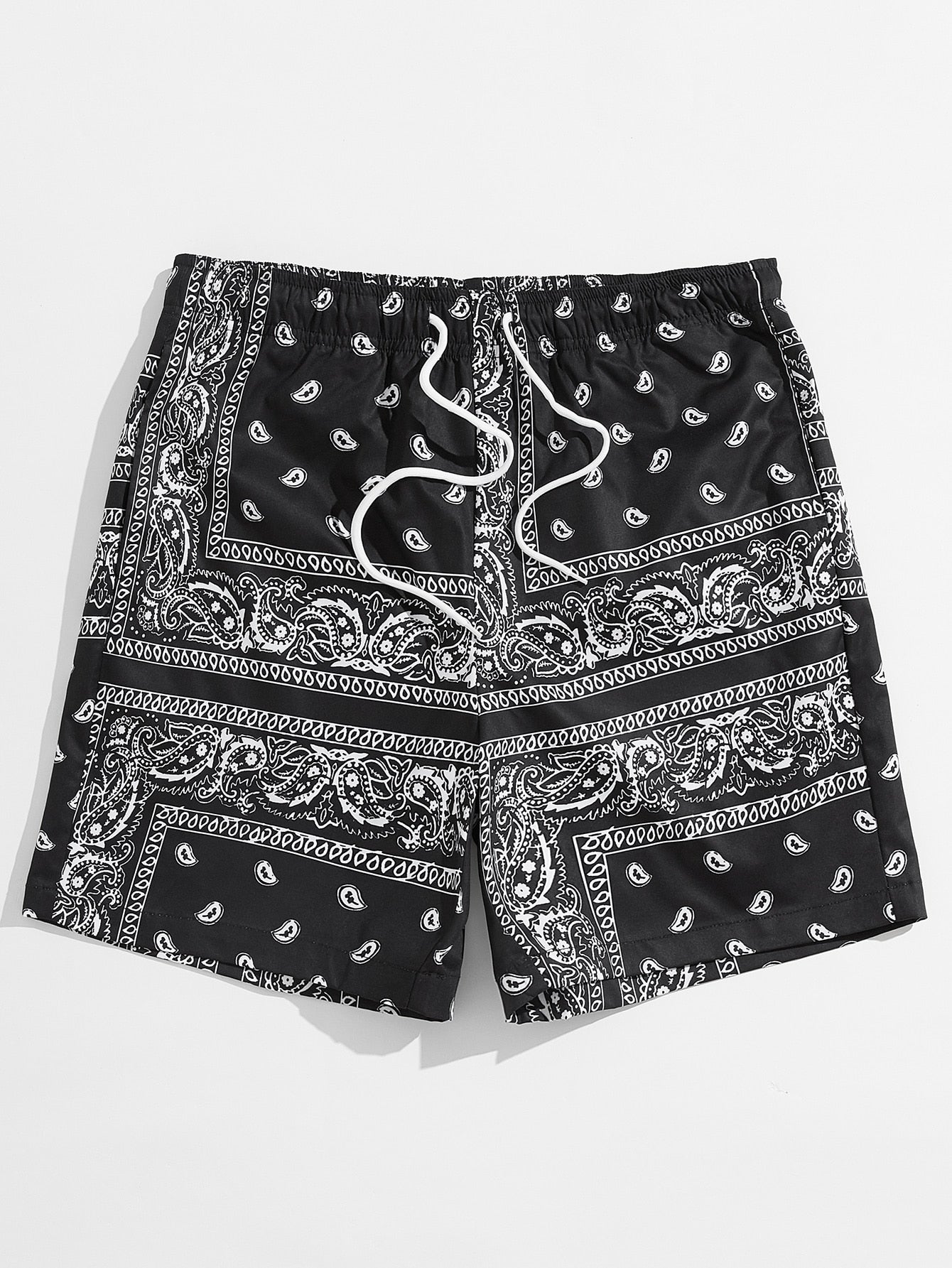 Men Drawstring Waist Paisley Print Shorts-TangieTripe