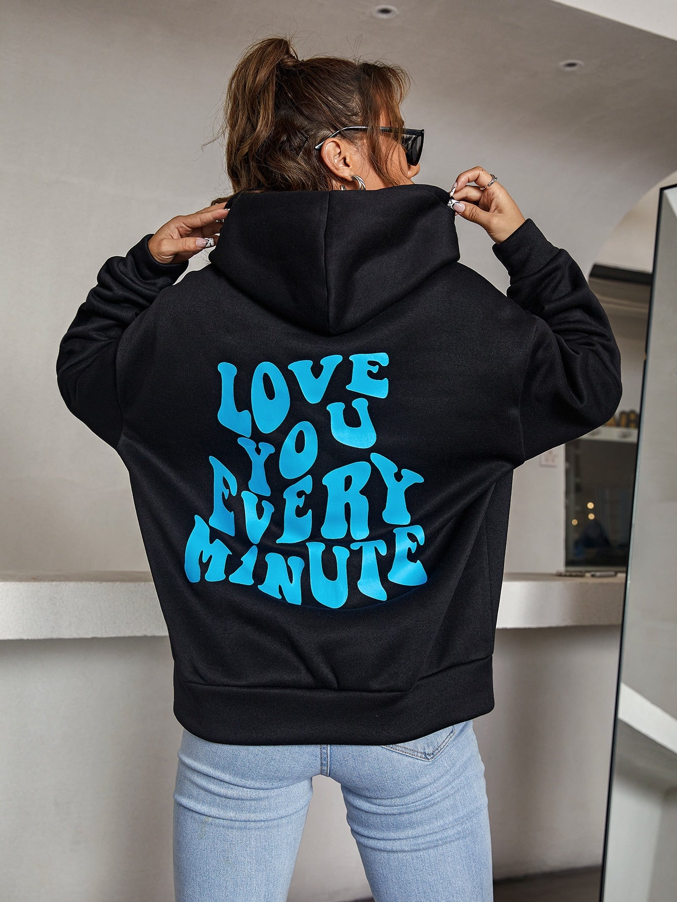 Slogan Graphic Drop Shoulder Hoodie-TangieTripe