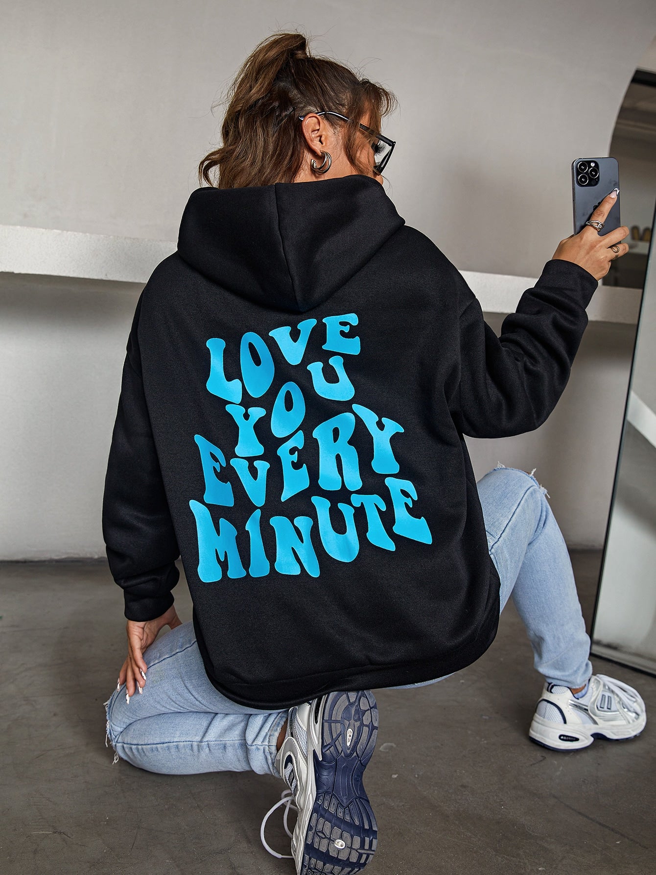 Slogan Graphic Drop Shoulder Hoodie-TangieTripe