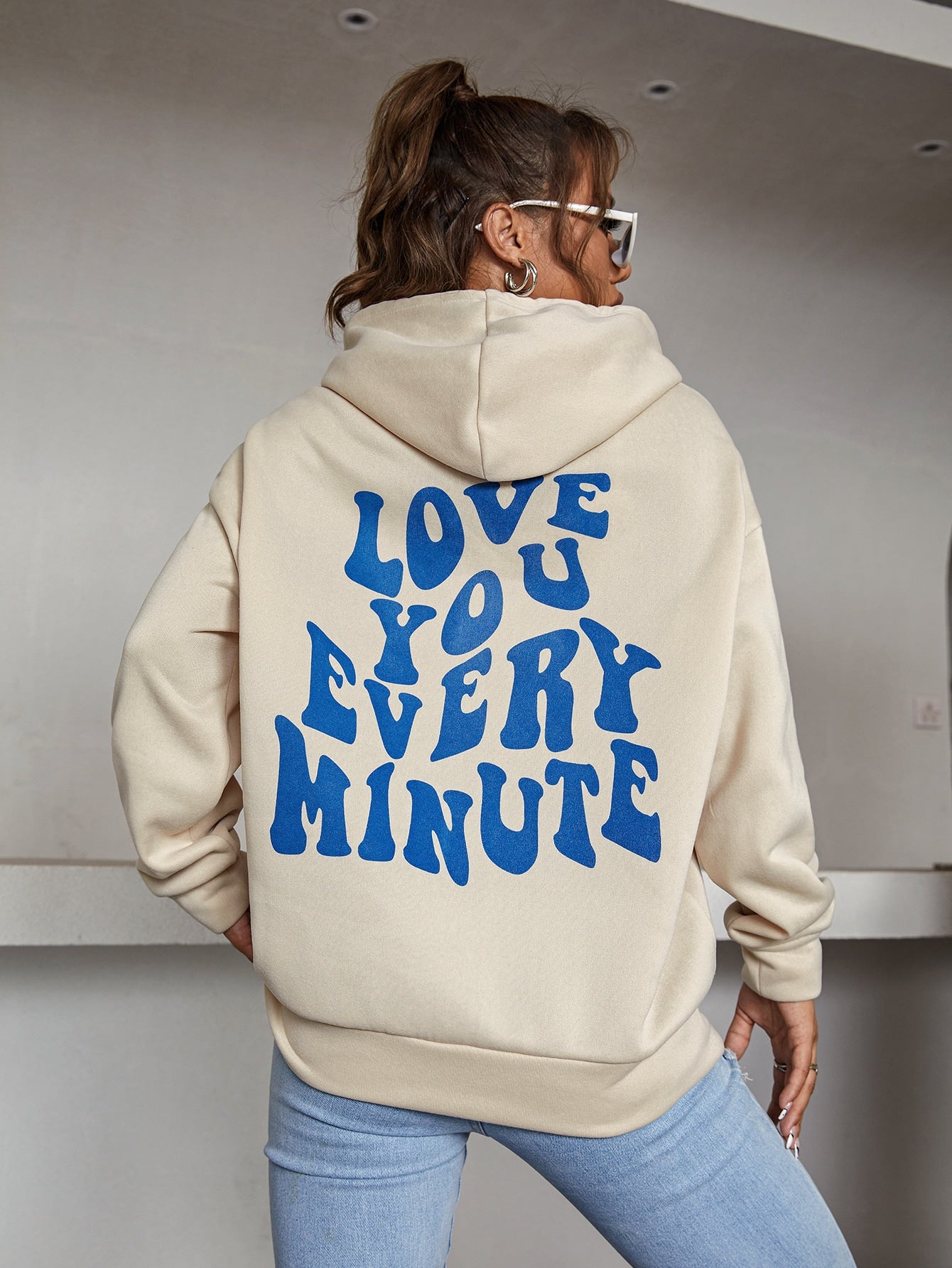 Slogan Graphic Drop Shoulder Hoodie-TangieTripe