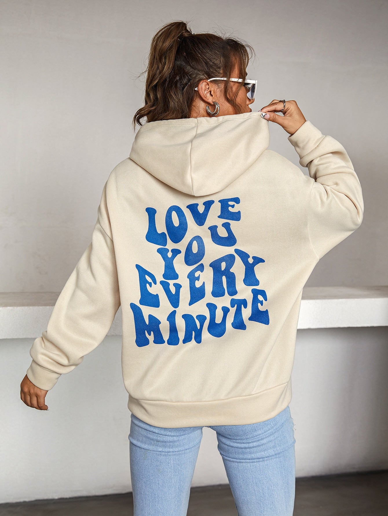 Slogan Graphic Drop Shoulder Hoodie-TangieTripe