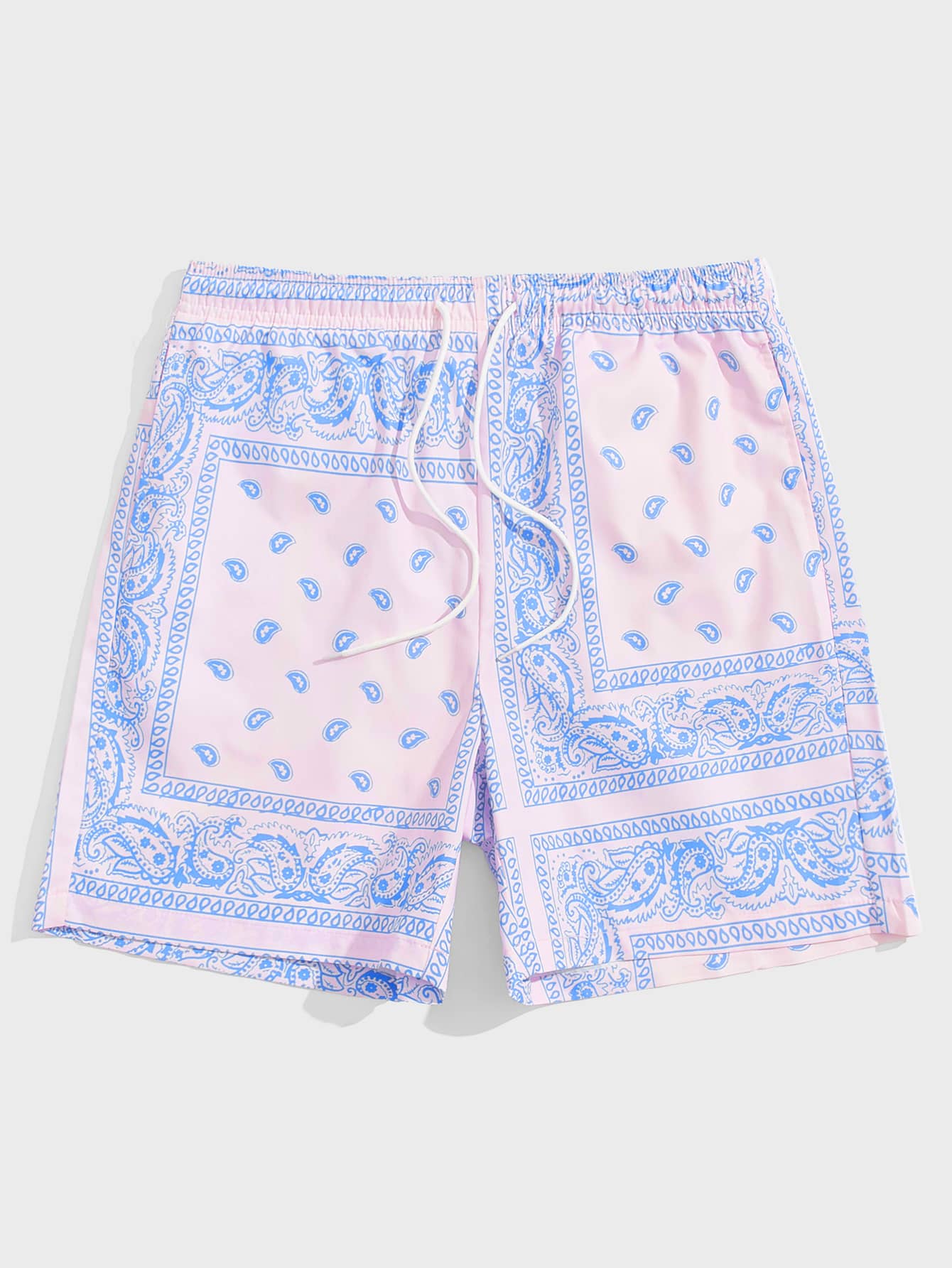 Men Drawstring Waist Paisley Print Shorts-TangieTripe