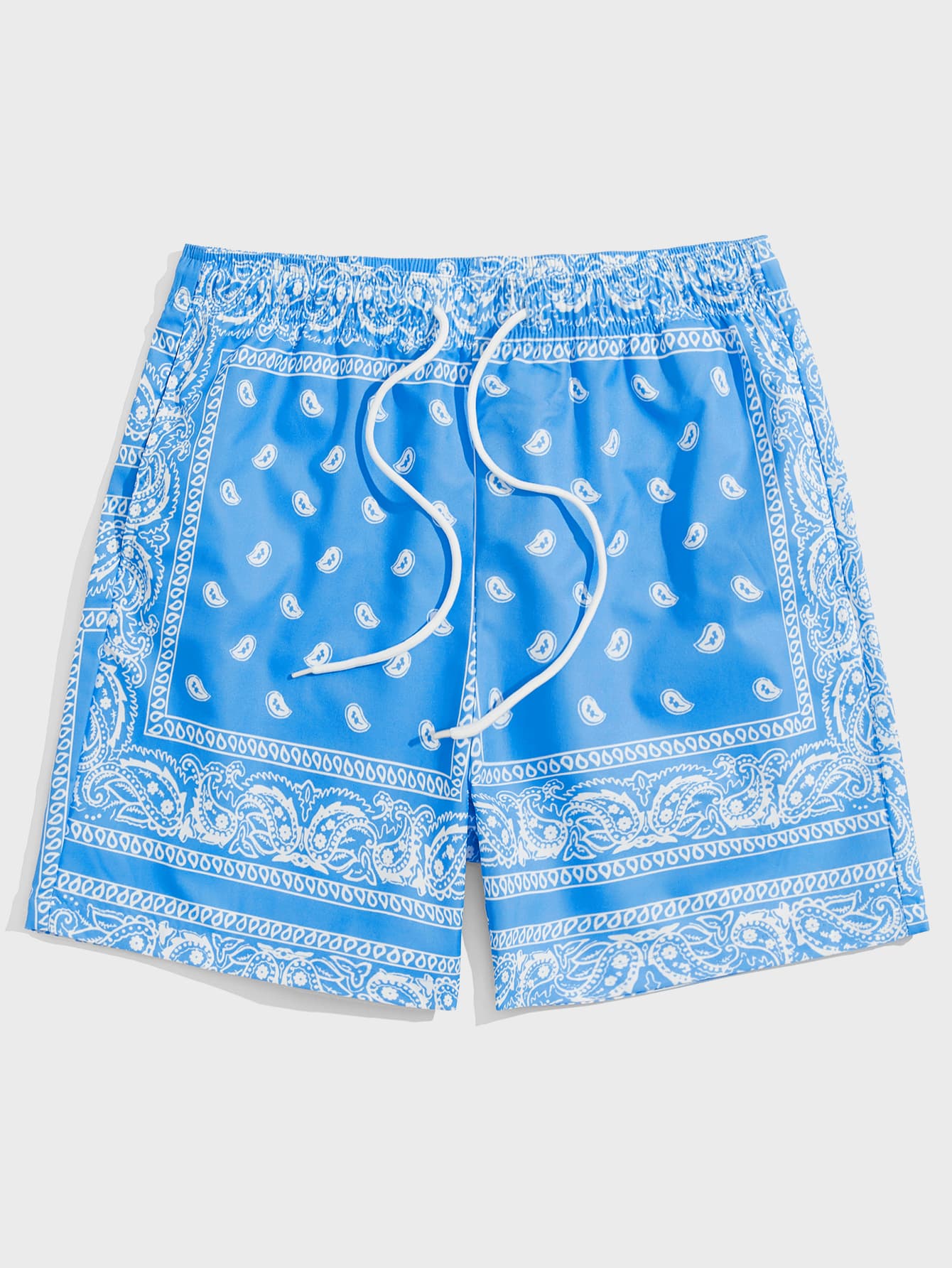 Men Drawstring Waist Paisley Print Shorts-TangieTripe