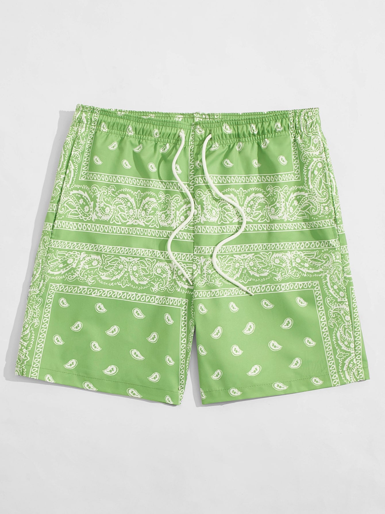 Men Drawstring Waist Paisley Print Shorts-TangieTripe