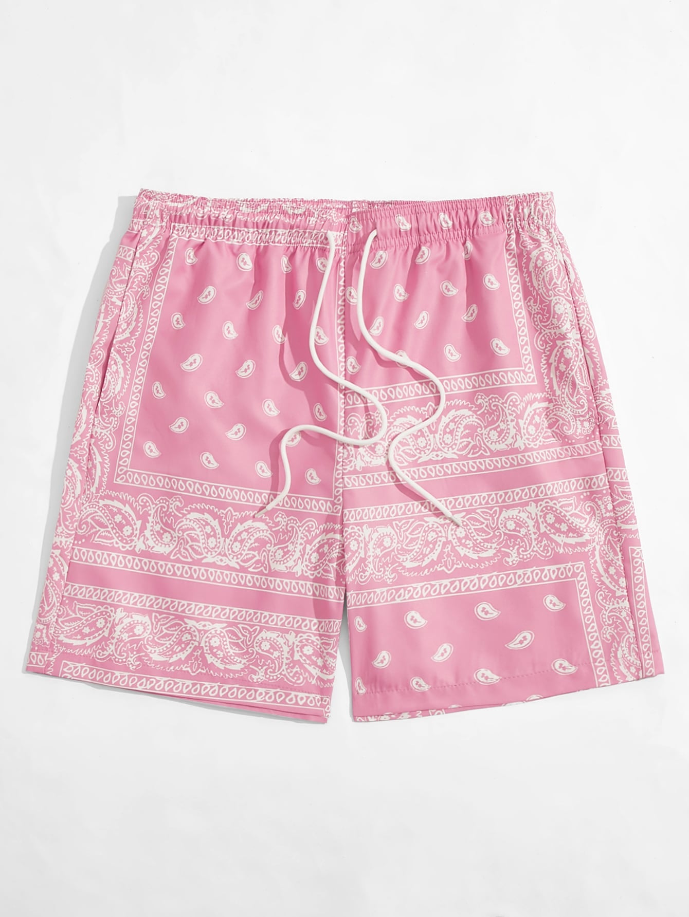 Men Drawstring Waist Paisley Print Shorts-TangieTripe