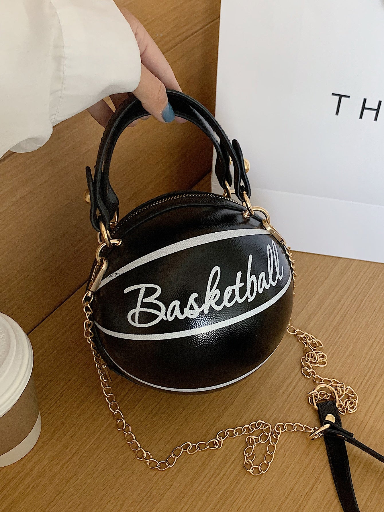 Mini Letter Graphic Satchel Bag Mini Letter Graphic Basketball Design Circle Bag Fashion Chain Shoulder Round Purse Hand Zipper Bag-TangieTripe