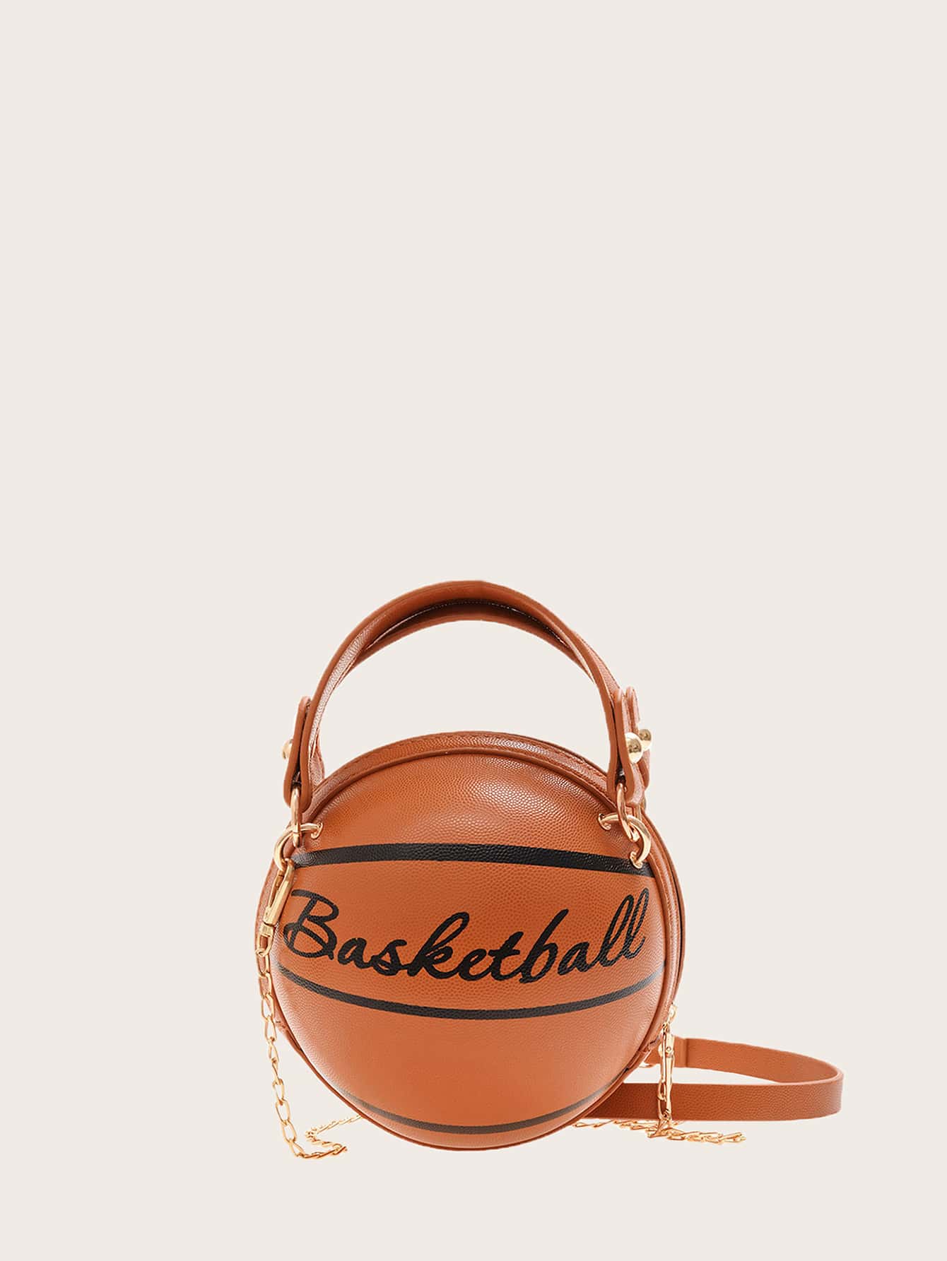 Mini Letter Graphic Satchel Bag Mini Letter Graphic Basketball Design Circle Bag Fashion Chain Shoulder Round Purse Hand Zipper Bag-TangieTripe