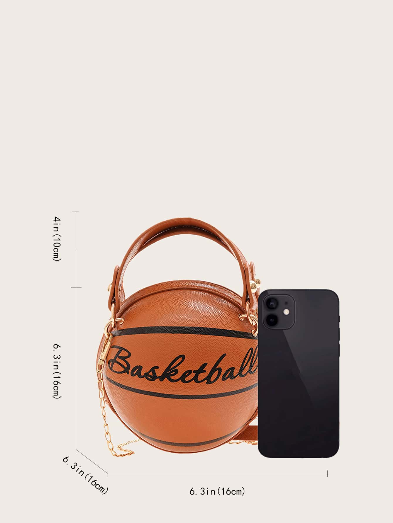 Mini Letter Graphic Satchel Bag Mini Letter Graphic Basketball Design Circle Bag Fashion Chain Shoulder Round Purse Hand Zipper Bag-TangieTripe