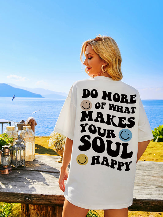 Slogan Cartoon Face Print Drop Shoulder Tee-TangieTripe