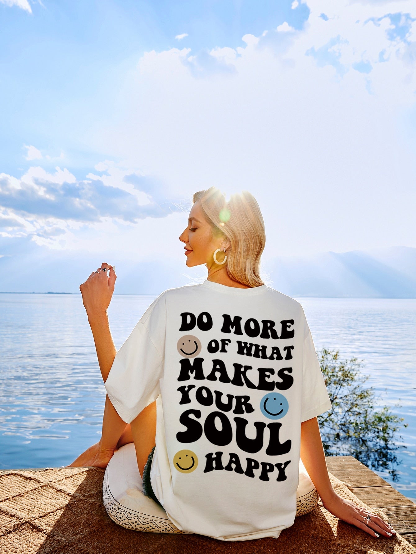 Slogan Cartoon Face Print Drop Shoulder Tee-TangieTripe