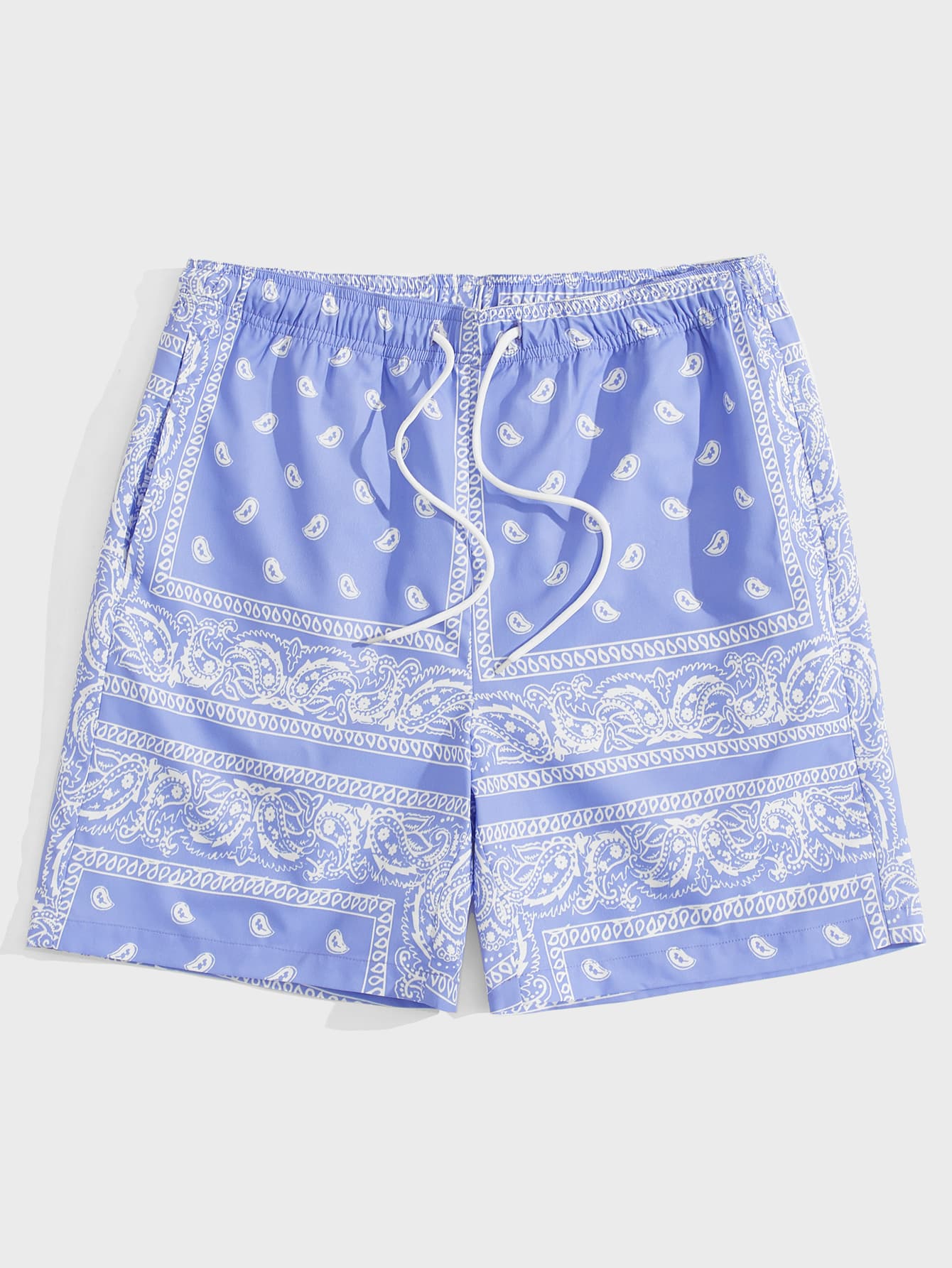 Men Drawstring Waist Paisley Print Shorts-TangieTripe