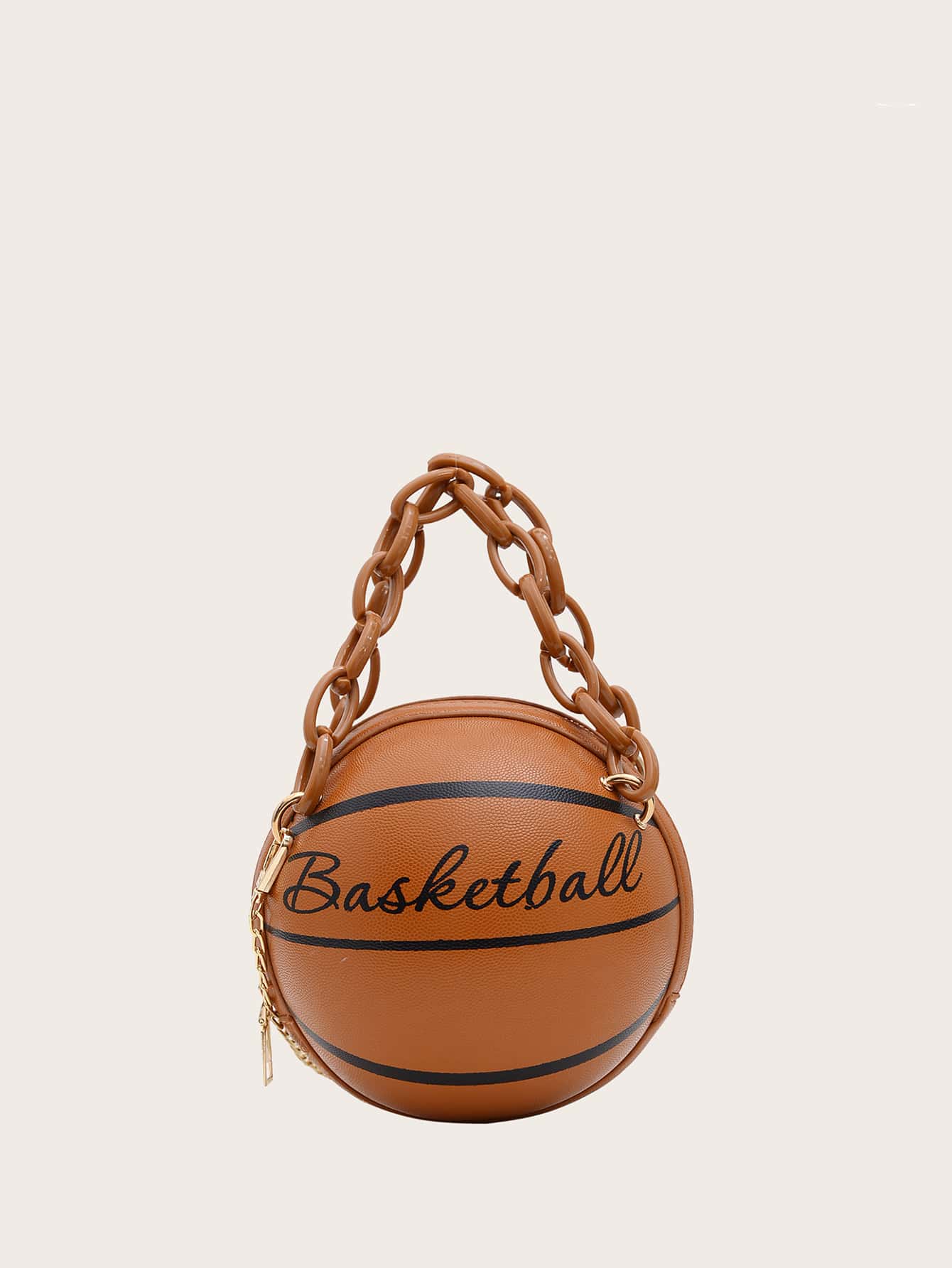 Mini Letter Graphic Satchel Bag Mini Letter Graphic Basketball Design Circle Bag Fashion Chain Shoulder Round Purse Hand Zipper Bag-TangieTripe