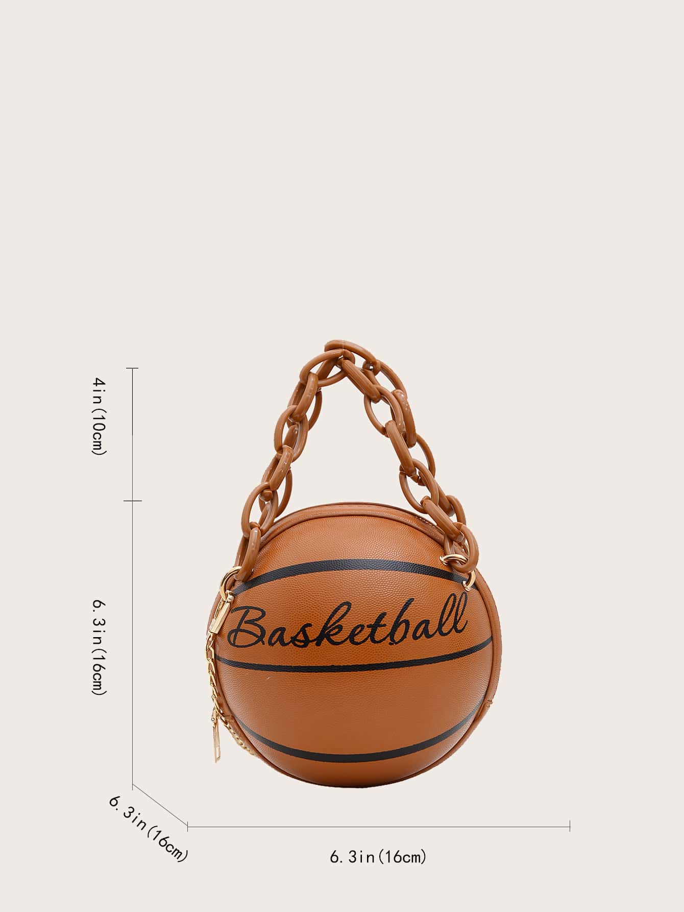 Mini Letter Graphic Satchel Bag Mini Letter Graphic Basketball Design Circle Bag Fashion Chain Shoulder Round Purse Hand Zipper Bag-TangieTripe