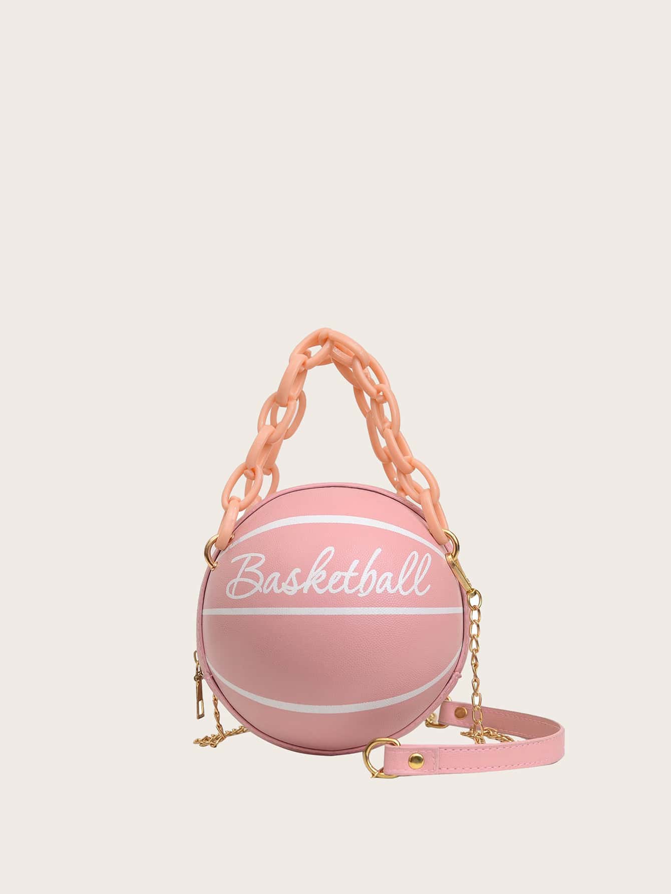 Mini Letter Graphic Satchel Bag Mini Letter Graphic Basketball Design Circle Bag Fashion Chain Shoulder Round Purse Hand Zipper Bag-TangieTripe