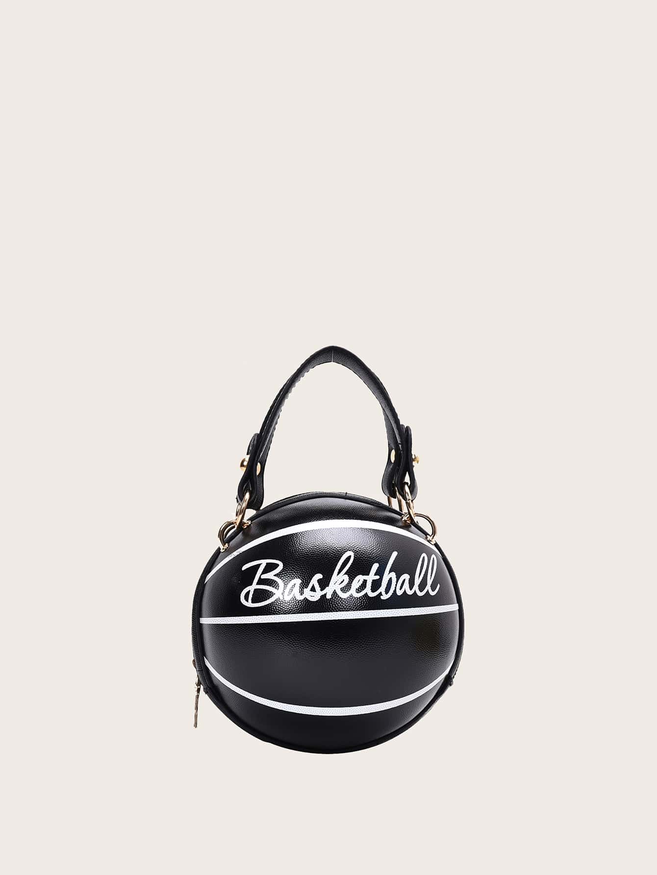 Mini Letter Graphic Satchel Bag Mini Letter Graphic Basketball Design Circle Bag Fashion Chain Shoulder Round Purse Hand Zipper Bag-TangieTripe